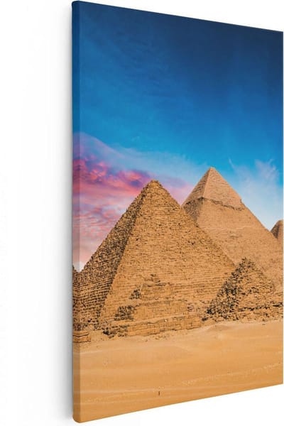Artaza Canvas Schilderij Zonsondergang - 20x30 cm - Klein - Wanddecoratie Egypte - Muurdecoratie Piramides Gizeh - Kamer Accessoires