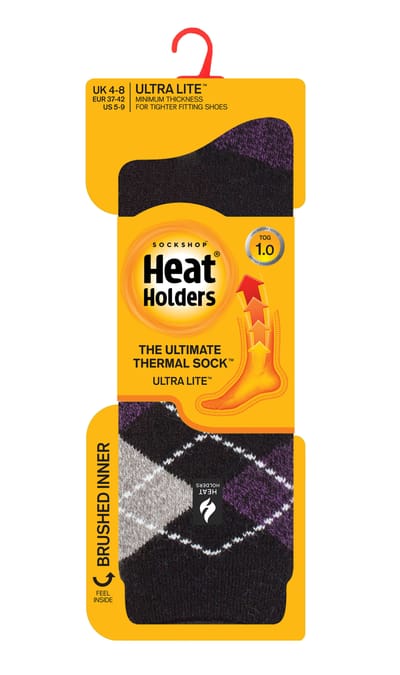 Heat Holders Dames Ultra Lite thermo geklede sokken - Zwart / Paars (Valletta)