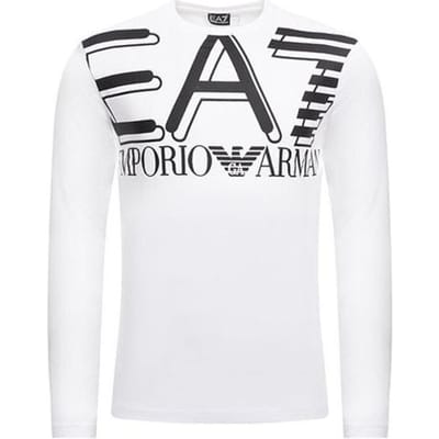 Emporio Armani EA7 Crew Neck T-shirt met Letterprint Lange Mouwen Heren tops Wit 3HPT11-PJ02Z-1100 XXL gray