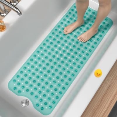 PromoHome Antislip Badmat Extra Groot 100x40 cm - Douchemat met Zuignappen en Afvoergaten - Anti-Schimmel Machinewasbare Badkamer Mat - Zacht PVC Materiaal - Groen