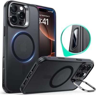 ESR Hoesje Geschikt voor Apple iPhone 16 Pro - Classic Hybrid HaloLock - Compatibel met MagSafe / Qi2 en ESR HaloLock - Back Cover - Camera Kickstand - Cameraregelaar Control Knop - Frosted Zwart
