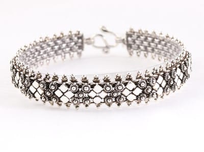 Brede fijn bewerkte zilveren schakelarmband - lengte 19.5 cm