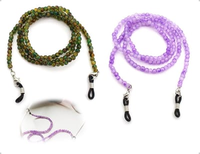 EGoods - Set van 2 brillenkettingen in paars en barnsteen, geschikt als brilband en leesbrilketting met handige brillenaccessoires - Eén maat.