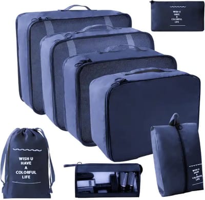 Afecto - koffer organiser blauw - 9 delige set - voor koffer of tassen - voorkomt kreukels - lichtgewicht
