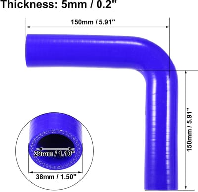 Dailygoods- Koppelstuk Universeel 28mm - Silicone Slang - 90 Graden Elleboog - Zwart/Blauw - Schokbestendig - Lange Levensduur - Siliconenslang