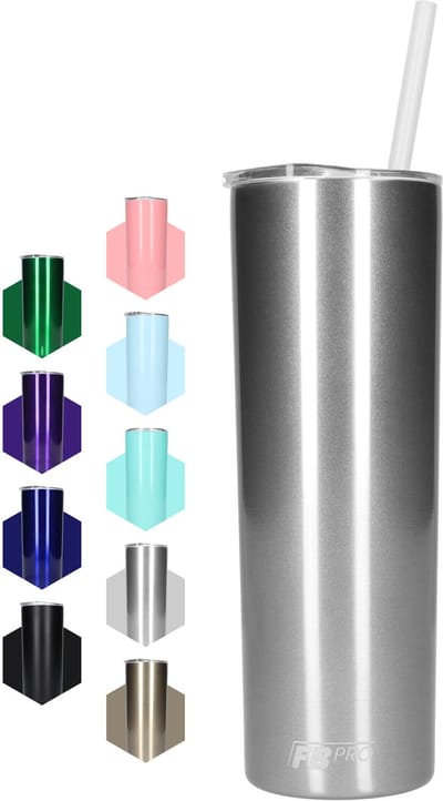Slanke drinkbeker met rietje - Waterbeker - Thermosbeker - Isoleerkan - Robuust design - Lang formaat - Ideaal voor warm en koud weer - Dubbelwandig - 550 ML - RVS - Grijs