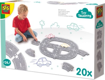 SES Creative – Tiny Talents - Vilten Wegenbouw 20 Stuks - Speelset voor Kinderen vanaf 24 Maanden - Bouw een wegennetwerk met puzzelstukken - Compatibel met speelgoedauto's
