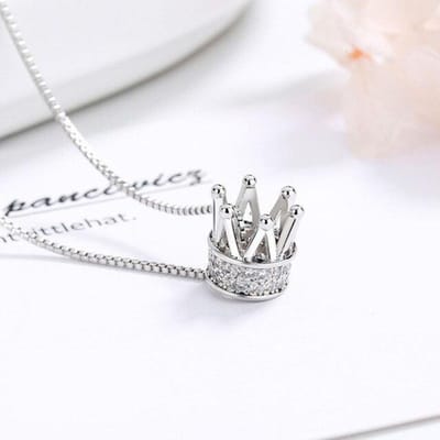 Nieuwe 925 Sterling Zilveren Dames Ketting Hanger Mode Kroon Micro-ingezette Zirkoon Prinses Sleutelbeen Ketting Sieraden Cadeau white