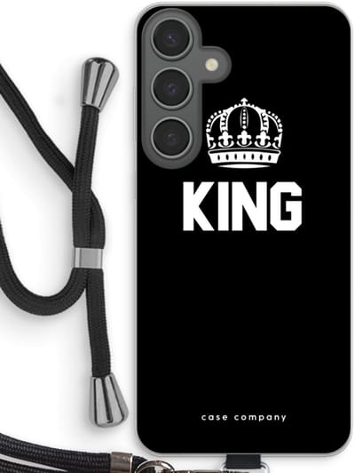 Case Company® - Hoesje met koord geschikt voor Samsung Galaxy S24 Plus hoesje met Koord - King zwart - Telefoonhoesje met Zwart Koord - Bescherming aan alle Kanten en Over de Schermrand