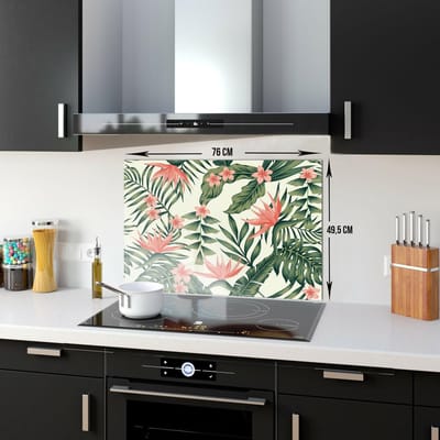 Botanisch Patroon Tempered Glas Spatbescherming Voor Achter de Kookplaat 49,5cm x 76cm