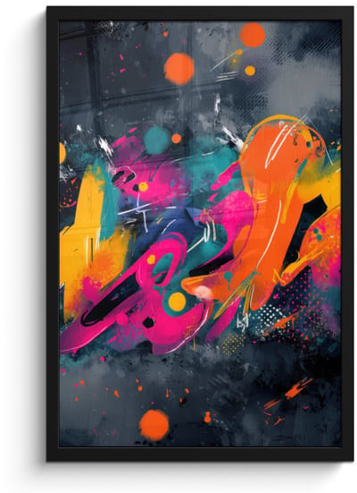 Poster in lijst - Fotolijst 40x60 cm - Posters - Abstract - Graffiti - Kleurrijk - Verfspatten - Posterlijst zwart - Decoratie - Wanddecoratie woonkamer - Muurdecoratie slaapkamer