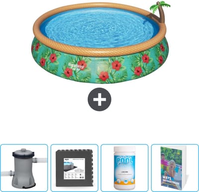 Bestway Rond Opblaasbaar Fast Set Zwembad - Paradijsprint - 457 x 84 cm - Inclusief Pomp Vloertegels - Chloor - Zwembadgids