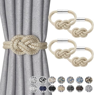 Jolly 4-pack mini magnetische gordijnbinders Scandinavische eenvoudige stijl gordijn tie-backs elegante handgeweven touw knoop decoratieve gordijnhouders voor thuis & kantoor raam gordijnen