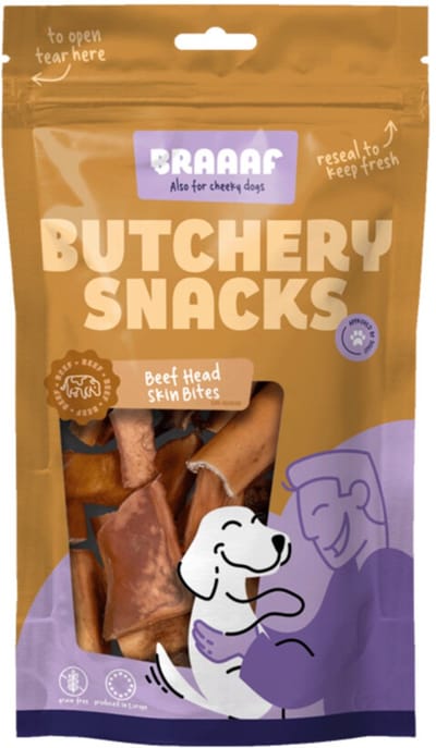 Braaaf Hondensnack Butchery Beef Head Skin Bites - 10 x 150 gr - Voordeelverpakking