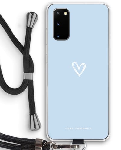 Case Company® - Hoesje met koord geschikt voor Samsung Galaxy S20 hoesje met Koord - Klein Hart Blauw - Telefoonhoesje met Zwart Koord - Bescherming aan alle Kanten en Over de Schermrand