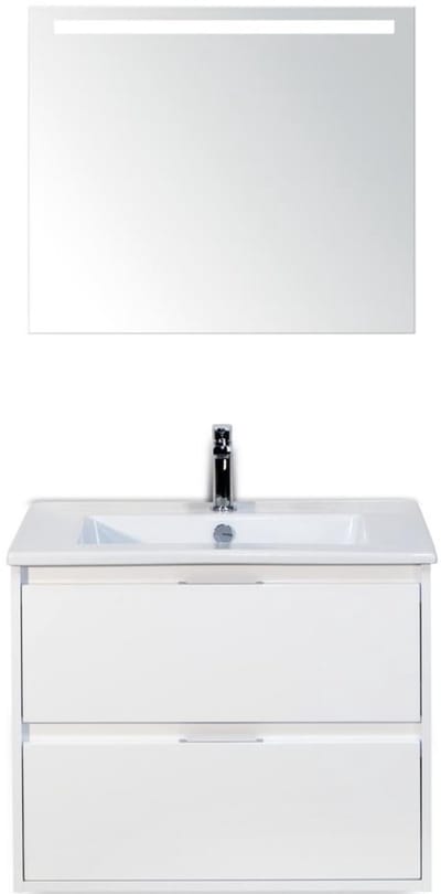 Porto Badmeubelset 70 cm - Wit Hoogglans - Keramische Wastafel Wit Slim met Sence Spiegel
