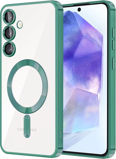 Hoesje geschikt voor Samsung Galaxy A55 - Techsuit Luxury Crystal Back Cover - Geschikt voor MagSafe - Transparant/Lichtgroen