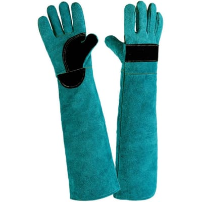 Multifunctionele Anti-Bijt Veiligheidshandschoenen Ultra Lang Leer Huisdieren Grip Bijt Beschermende Handschoenen voor Vangen Hond Kat Reptielen Dier blue