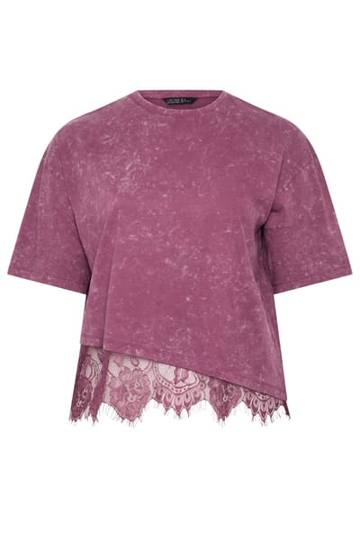 Limited Collection Bordeauxrood Tshirt Met Acid Wash En Kant Size 38