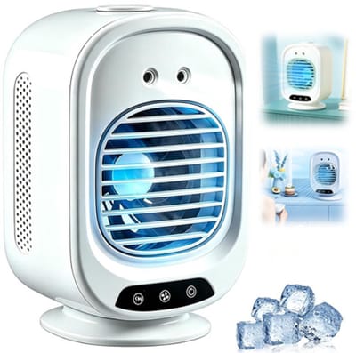 VHV - Luchtkoeler - Mini airco - Mobiele luchtkoeler - Tafelventilator - Oscillerend - Met timer - 3 snelheden - Voor bureau en slaapkamer - Wit