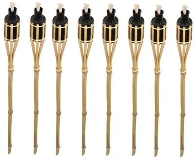 Bellatio design Tuinfakkels - 8x stuks - bamboe - 60 cm - navulbaar - fakkels