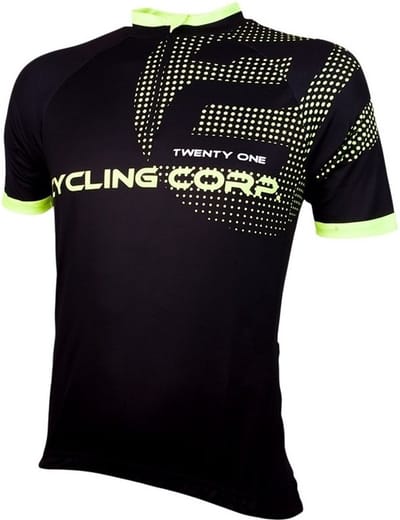 Wielershirt 21 Virages Cycling Corp Zwart Fluo Geel-M