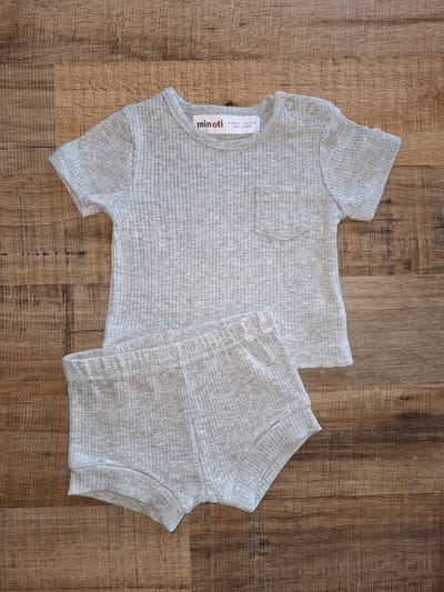 Minoti - rib setje - grijs - summer set - maat 56/62