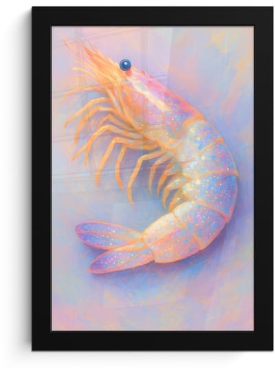 Poster in lijst - Fotolijst 20x30 cm - Posters - Garnaal - Subtiele structuur - Blauw - Roze - Posterlijst zwart - Decoratie - Wanddecoratie woonkamer - Muurdecoratie slaapkamer
