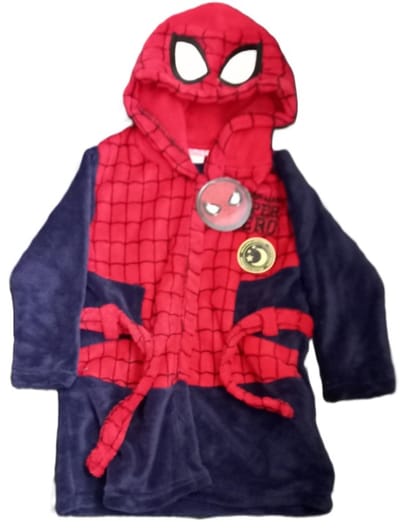 Spiderman badjas - fleece - capuchon - kamerjas - ochtendjas - duster - rood - maat 95-101 cm - 3 jaar