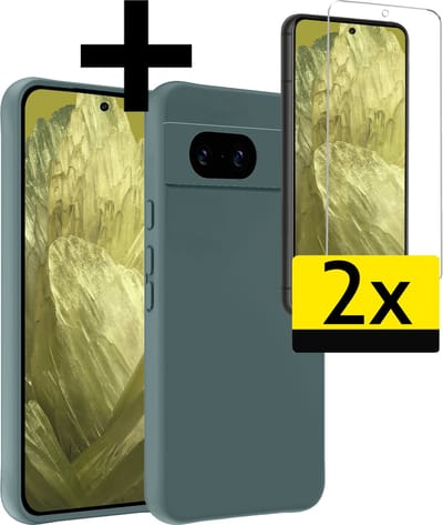 Hoesje - Met 2x Screenprotector - Geschikt voor Google Pixel 8a - Sterk & Shockproof - Back Cover - Siliconen Case - Telefoon Hoes - Telefoonhoesjes - Donkergroen