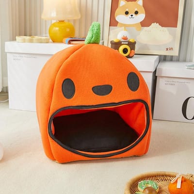 Maison pour animal de compagnie citrouille d'Halloween Maison pour animal de compagnie semi-fermée 45*30*30cm orange