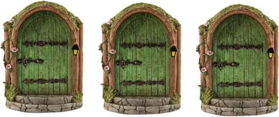 Feeëndeur Houten Set - Miniatuur Deurtjes - Tuindecoratie Buiten - Set van Drie - 25mm Miniatuur - Groen