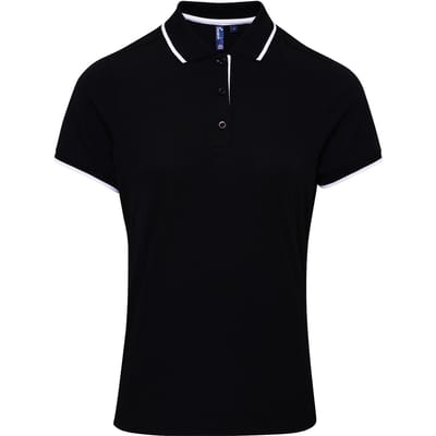 Premier Dames/dames Contrast Coolchecker Poloshirt (Zwart/Wit)