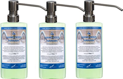 Handzeep Hamam 500 ml - set van 3 stuks - met gratis RVS zilverkleurige pomp - Voordeelverpakking