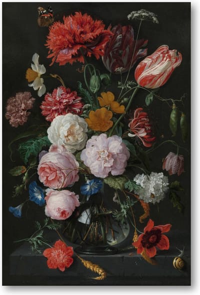 Stilleven met bloemen in een glazen vaas - 60x90 Poster Staand - Jan Davidsz - Meesterwerken - Bloemen