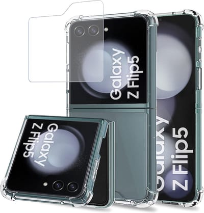 Hoesje geschikt voor Samsung Galaxy Z Flip 5 + Screenprotector – Gehard Glas Cover + Shock Proof Case – Transparant