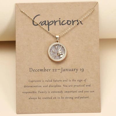 Collier Signe du Zodiaque Jour et Nuit pour Femmes Pendentif 12 Constellations Chaîne Ras du Cou Bijoux d'Anniversaire Féminin Carte en Carton beige
