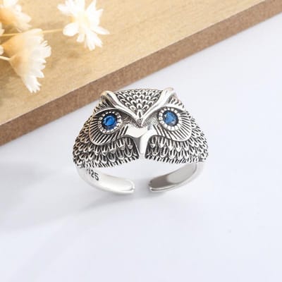 Ventfille   Koperen Dikke Uil Ring Voor Vrouwen Meisje Veer Neutrale Zirkonia Hip Hop Sieraden cadeau Dropshipping beige