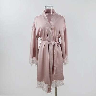 Roze Bruid Bruiloft Kimono Badjas Jurk Satijn Nachtjapon Sexy Kantafwerking Nachtkleding Zomer Nieuwe Nachtkleding Los Huisjurk Lingerie M gray