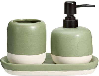 Bathroom Solutions Zeeppompje / dispenser met drinkbeker Messina - groen - kunststeen - 12 x 22 x 15 cm