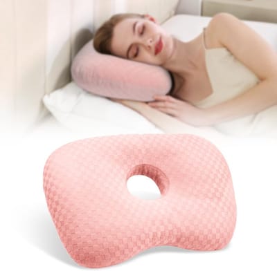 Piercing Kussen - Orthopedisch Oorkussen voor Zijslapers - Gatdiameter 8,9 cm - Donut Kussen met Gat voor Piercing Verzorging - Verlicht Oorpijn bij Ontsteking - 43.9cmx32cm - Ringkussen - Piercingkussen - Hoofd Kussen - roze