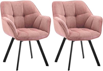 CLP Jordi Set van 2 eetkamerstoelen - Met armleuning - Metaal frame - Ribstof/roze