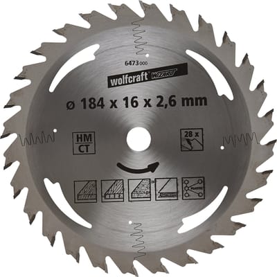 wolfcraft - Cirkelzaagblad 184x16mm - 28 Tanden - Zaagblad voor Cirkelzaag - Serie Zilver - 6473000
