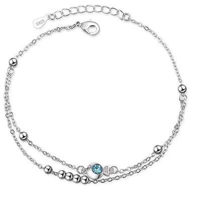 N3 Collecties Nieuwe mode 925 sterling zilver blauwe zirkoon kleine vis hanger dubbellaags enkelbandjes vrouwen