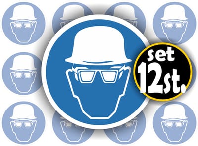Jerma - Veiligheid Helm en Bril - Sticker - Set 12 st - Ø 4.5 cm - Weerbestendig - Zelfklevend
