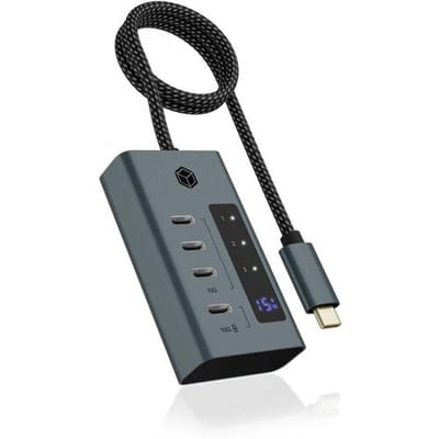 ICY BOX 61062 USB-hub 4 poorten USB-C 3.2 Gen 2 USB 3.2 Gen2 10 GBit/s Met snellaadpoort Blauw, Grijs