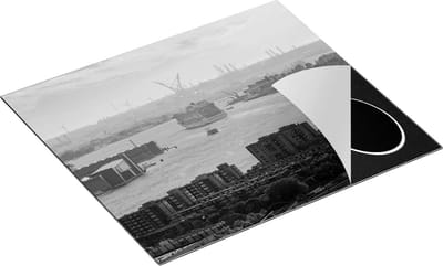 Chefcare Inductie Beschermer Rotterdamse Haven bij het Water - Zwart Wit - 60x50 cm - Afdekplaat Inductie - Kookplaat Beschermer - Inductie Mat