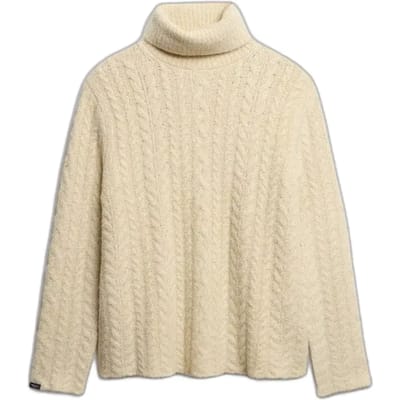 Superdry Kabeltrui met Rolkraag Crème Grootte: 36