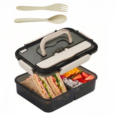 Box Lunchbox Volwassenen - 1500ml Lekvrij Broodtrommel Met 3 Vakken Bestek Magnetronbestendig Vaatwasmachinebestendig Voor Kantoor School Picknick
