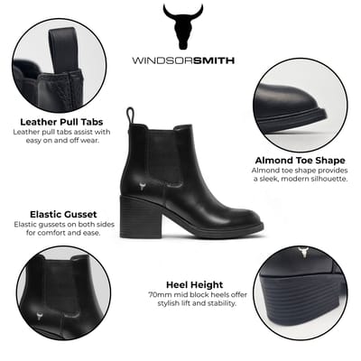 Windsor Smith Dames Zwarte Klassieke Leren Platform Enkel Chelsea Laarzen - Varsity